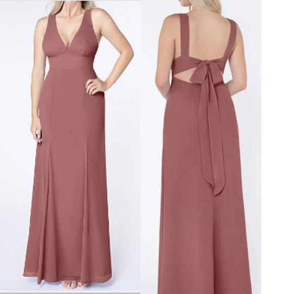 AZAZIE Women's Chiffon Princess Flowy Maxi Dress Party Prom Desert Rose Size 6 - Picture 1 of 7